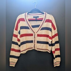 Forever 21 Red White & Blue Striped Patriotic Nautical Cardigan sz S
